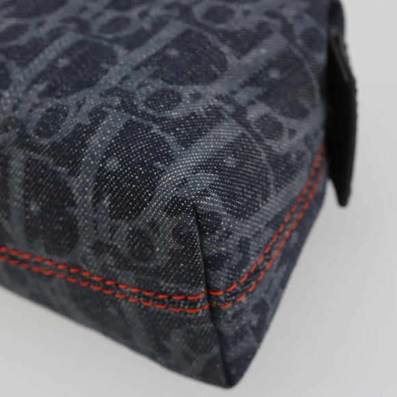 Christian Dior Trotter Canvas Cosmetic Pouch Denim Navy Silver Auth 189982A