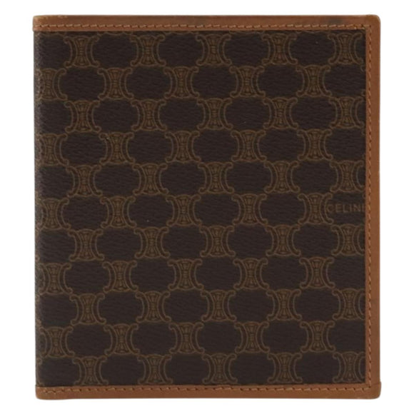 CELINE Macadam Canvas Compact Wallet PVC Leather Brown Auth 189986A