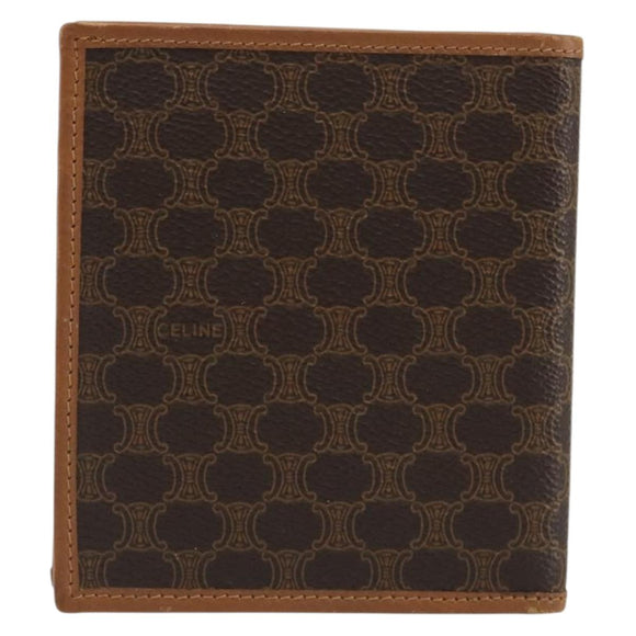 CELINE Macadam Canvas Compact Wallet PVC Leather Brown Auth 189986A