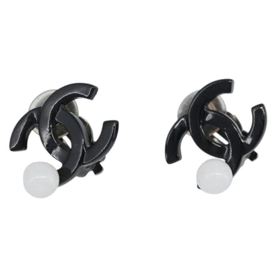CHANEL COCO Mark Earring Metal Black CC Auth 189989A