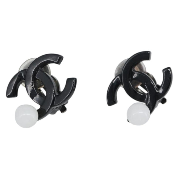 CHANEL COCO Mark Earring Metal Black CC Auth 189989A