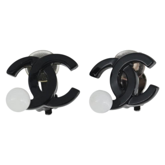 CHANEL COCO Mark Earring Metal Black CC Auth 189989A