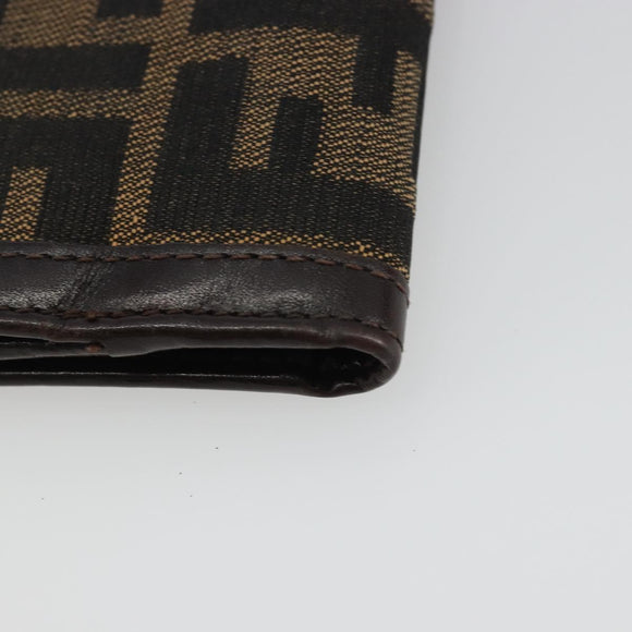 FENDI Zucca Canvas Compact Wallet Black Brown Auth 189991A