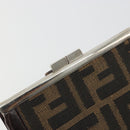 FENDI Zucca Canvas Compact Wallet Black Brown Auth 189991A-7