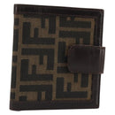 FENDI Zucca Canvas Compact Wallet Black Brown Auth 189991A-1