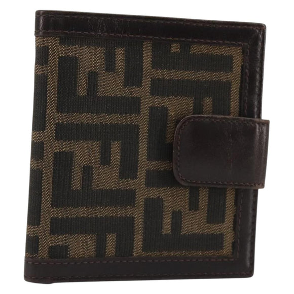 FENDI Zucca Canvas Compact Wallet Black Brown Auth 189991A