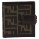 FENDI Zucca Canvas Compact Wallet Black Brown Auth 189991A-13