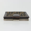FENDI Zucca Canvas Compact Wallet Black Brown Auth 189991A-3