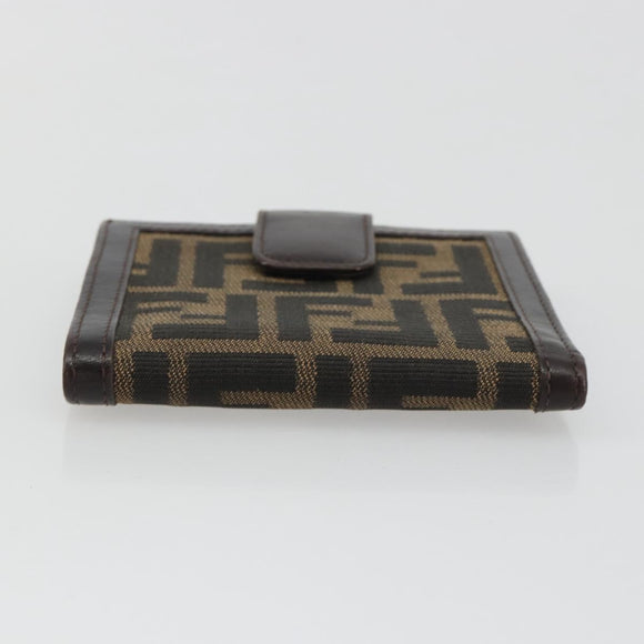 FENDI Zucca Canvas Compact Wallet Black Brown Auth 189991A