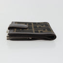 FENDI Zucca Canvas Compact Wallet Black Brown Auth 189991A-5