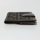 FENDI Zucca Canvas Compact Wallet Black Brown Auth 189991A-6