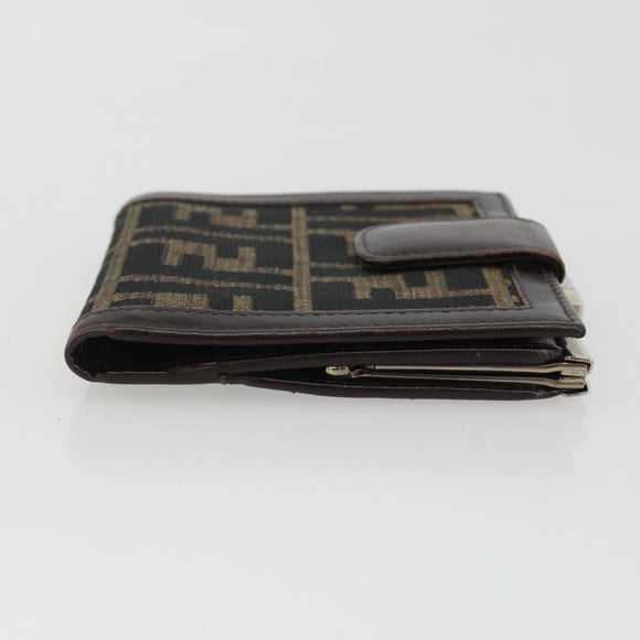 FENDI Zucca Canvas Compact Wallet Black Brown Auth 189991A