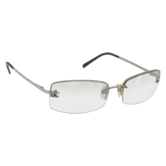 CHANEL COCO Mark Sunglasses Metal Silver CC Auth 189996