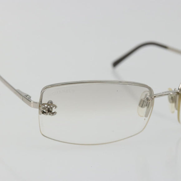 CHANEL COCO Mark Sunglasses Metal Silver CC Auth 189996