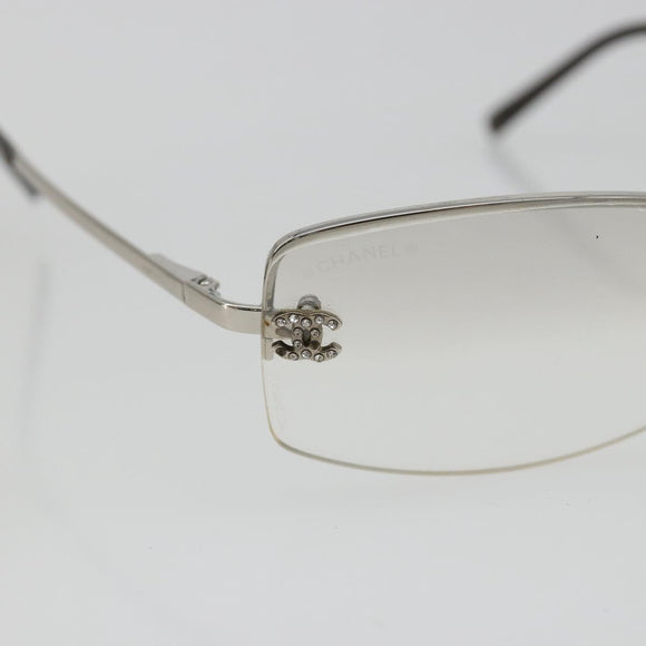CHANEL COCO Mark Sunglasses Metal Silver CC Auth 189996