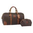 CELINE Macadam Canvas Boston Bag PVC Leather 2 Set Brown Gold Auth 190000-1