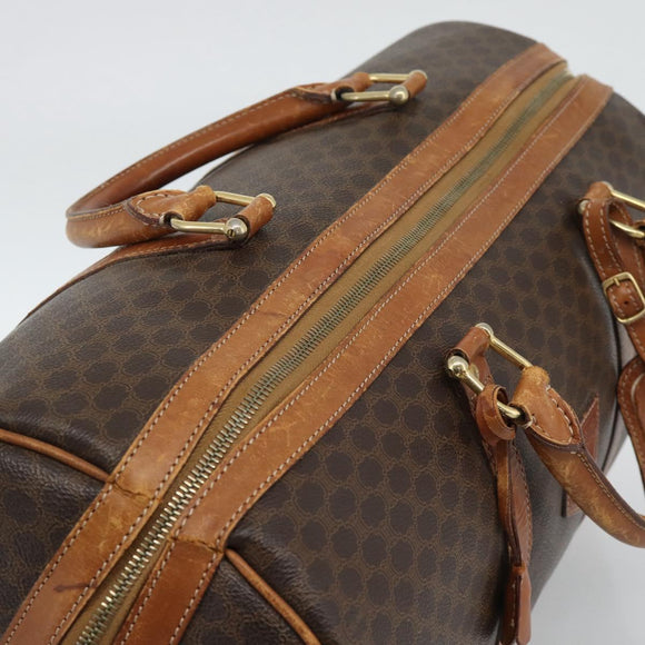 CELINE Macadam Canvas Boston Bag PVC Leather 2 Set Brown Gold Auth 190000
