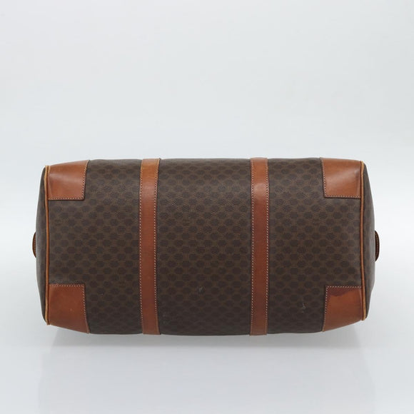 CELINE Macadam Canvas Boston Bag PVC Leather 2 Set Brown Gold Auth 190000
