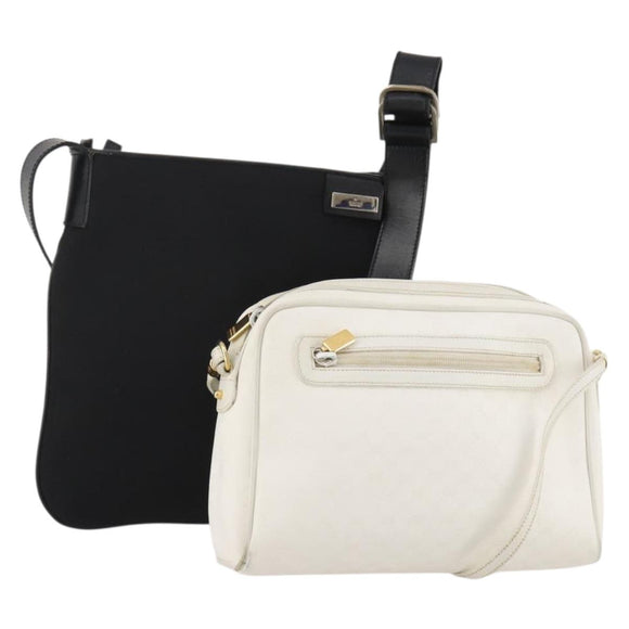 GUCCI GG Canvas Micro GG Supreme Shoulder Bag PVC 2 Set White Black Auth 190001