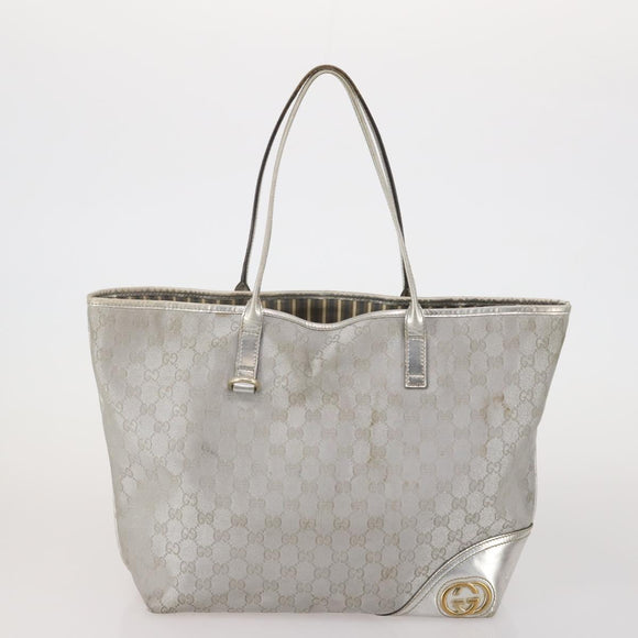 GUCCI GG Canvas Hand Bag PVC 3 Set Black Beige Silver Auth 190003