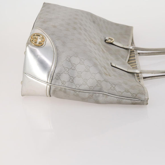 GUCCI GG Canvas Hand Bag PVC 3 Set Black Beige Silver Auth 190003