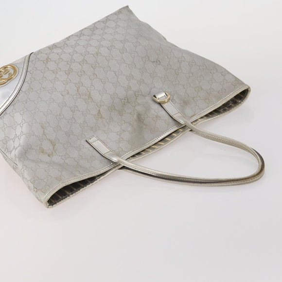GUCCI GG Canvas Hand Bag PVC 3 Set Black Beige Silver Auth 190003