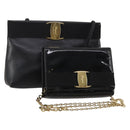 Salvatore Ferragamo Vala Shoulder Bag Leather 2 Set Black Auth 190004-1
