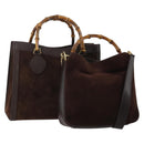 GUCCI Bamboo Hand Bag Suede 2way 2 Set Brown Auth 190005-1