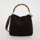 GUCCI Bamboo Hand Bag Suede 2way 2 Set Brown Auth 190005-11