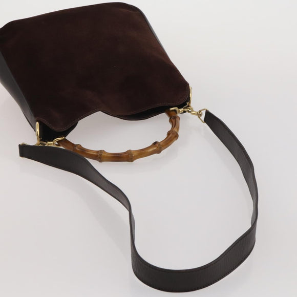 GUCCI Bamboo Hand Bag Suede 2way 2 Set Brown Auth 190005