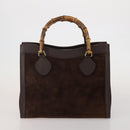 GUCCI Bamboo Hand Bag Suede 2way 2 Set Brown Auth 190005-2