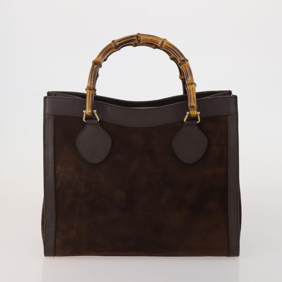 GUCCI Bamboo Hand Bag Suede 2way 2 Set Brown Auth 190005