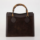 GUCCI Bamboo Hand Bag Suede 2way 2 Set Brown Auth 190005-3