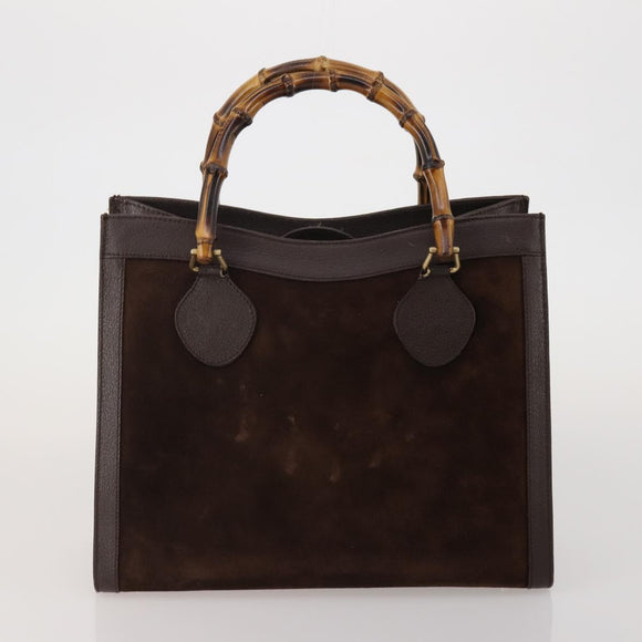 GUCCI Bamboo Hand Bag Suede 2way 2 Set Brown Auth 190005
