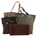 BOTTEGA VENETA Gucci GG Canvas Bag Wool Leather 4 Set Brown Beige Auth 190006-1