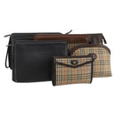 Burberrys Nova Check Clutch Bag Nylon Leather Canvas 6 Set Beige Auth 190007-1
