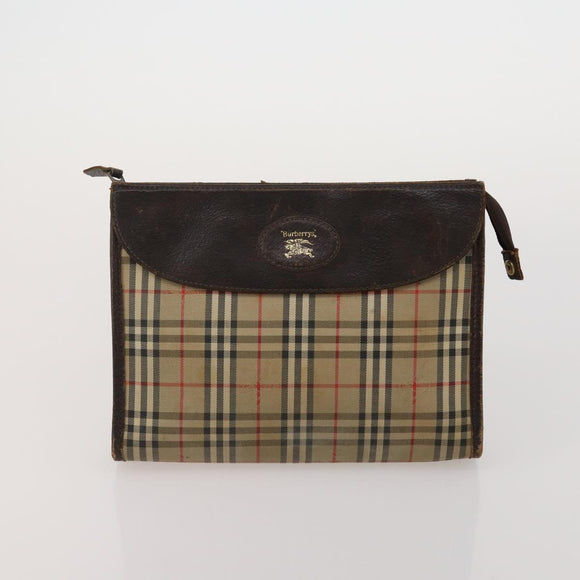 Burberrys Nova Check Clutch Bag Nylon Leather Canvas 6 Set Beige Auth 190007