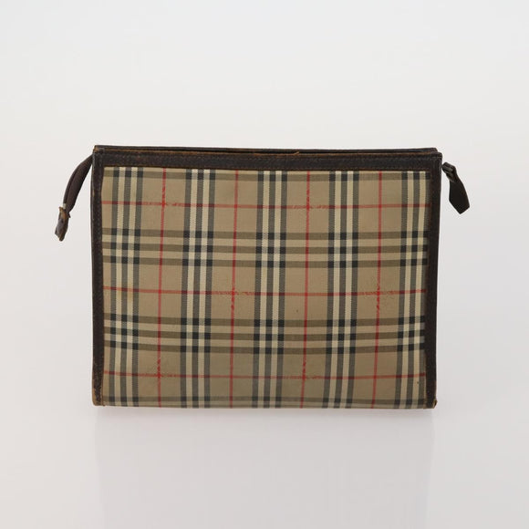 Burberrys Nova Check Clutch Bag Nylon Leather Canvas 6 Set Beige Auth 190007