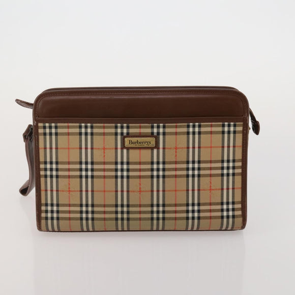 Burberrys Nova Check Clutch Bag Nylon Leather Canvas 6 Set Beige Auth 190007