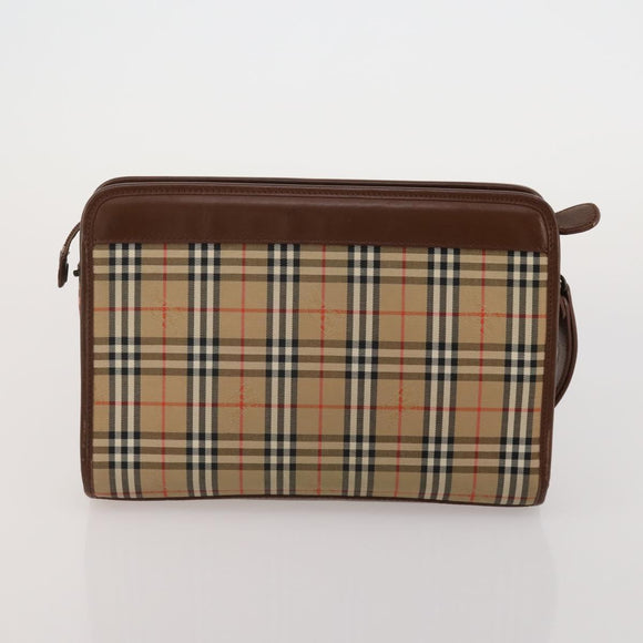 Burberrys Nova Check Clutch Bag Nylon Leather Canvas 6 Set Beige Auth 190007