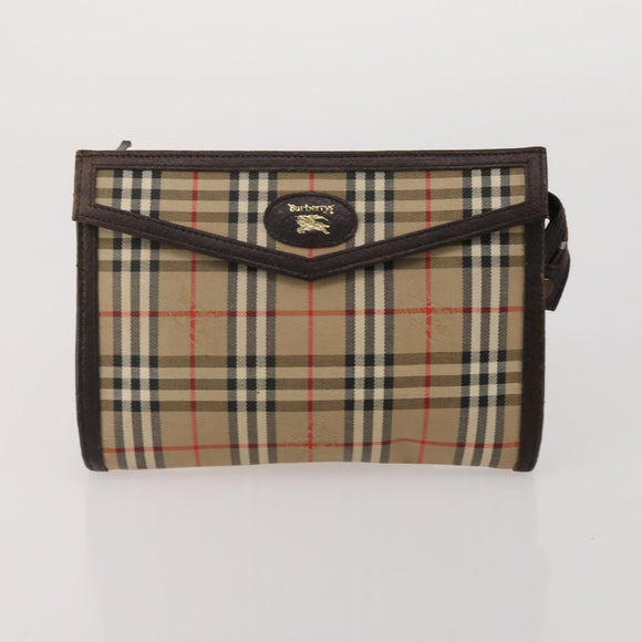 Burberrys Nova Check Clutch Bag Nylon Leather Canvas 6 Set Beige Auth 190007
