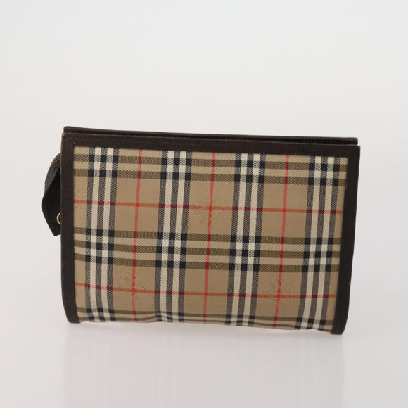 Burberrys Nova Check Clutch Bag Nylon Leather Canvas 6 Set Beige Auth 190007