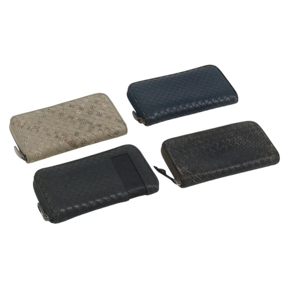 BOTTEGA VENETA INTRECCIATO Wallet Leather 4 Set Navy Brown beige Auth 190015