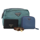 PRADA Pouch Nylon Leather 4 Set Blue Black Brown Auth 190016-1