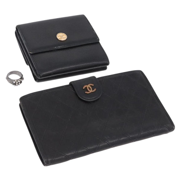 CHANEL Wallet Leather 3 Set Black CC Auth 190017