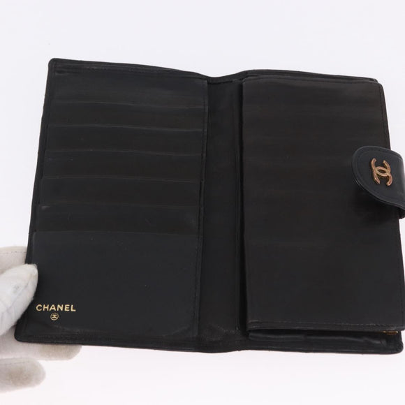 CHANEL Wallet Leather 3 Set Black CC Auth 190017