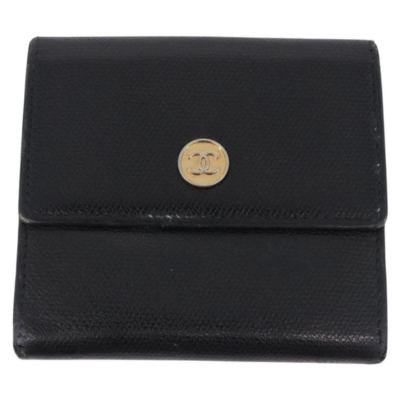 CHANEL Wallet Leather 3 Set Black CC Auth 190017