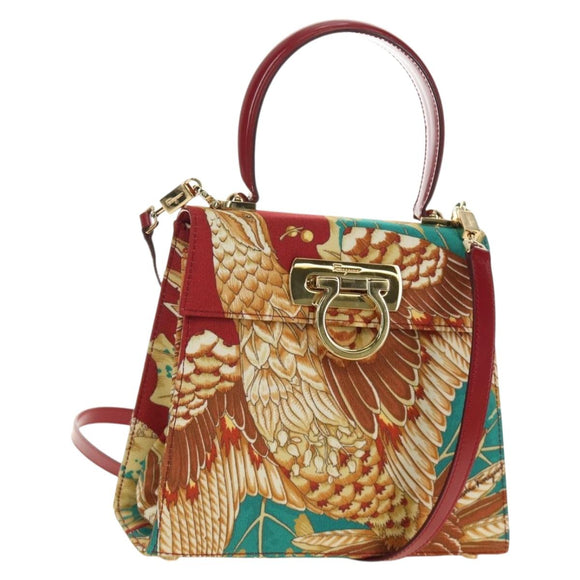 Salvatore Ferragamo Gancini Hand Bag Canvas 2way Red Gold Auth 190024SAM