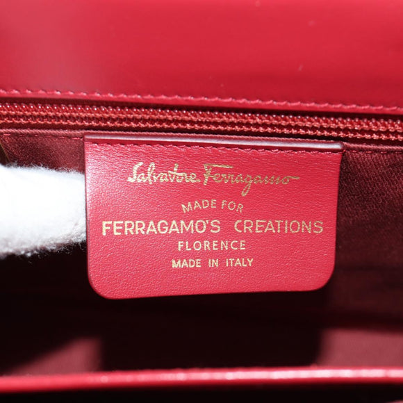 Salvatore Ferragamo Gancini Hand Bag Canvas 2way Red Gold Auth 190024SAM