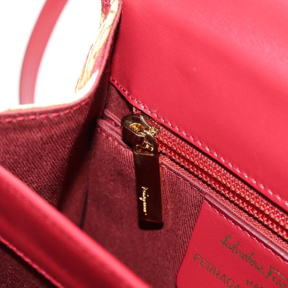 Salvatore Ferragamo Gancini Hand Bag Canvas 2way Red Gold Auth 190024SAM